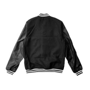 Black Wool / Black Leather Varsity Jacket – College Style Outerwear