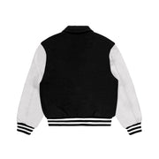 Black Wool/White Leather Collared Varsity Jacket – College Style Outerwear
