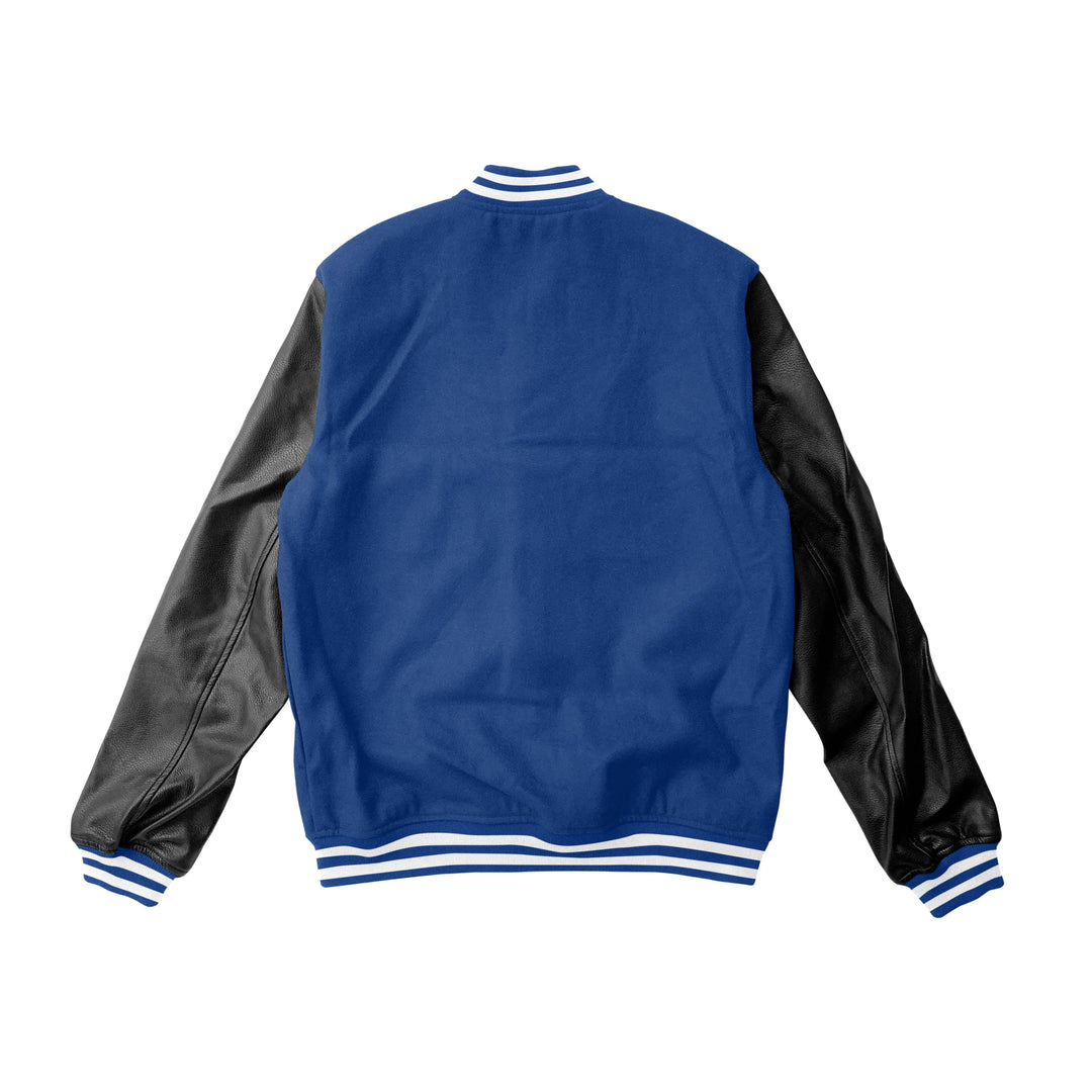 Blue Wool/Black Leather Varsity Jacket – College Style Outerwear