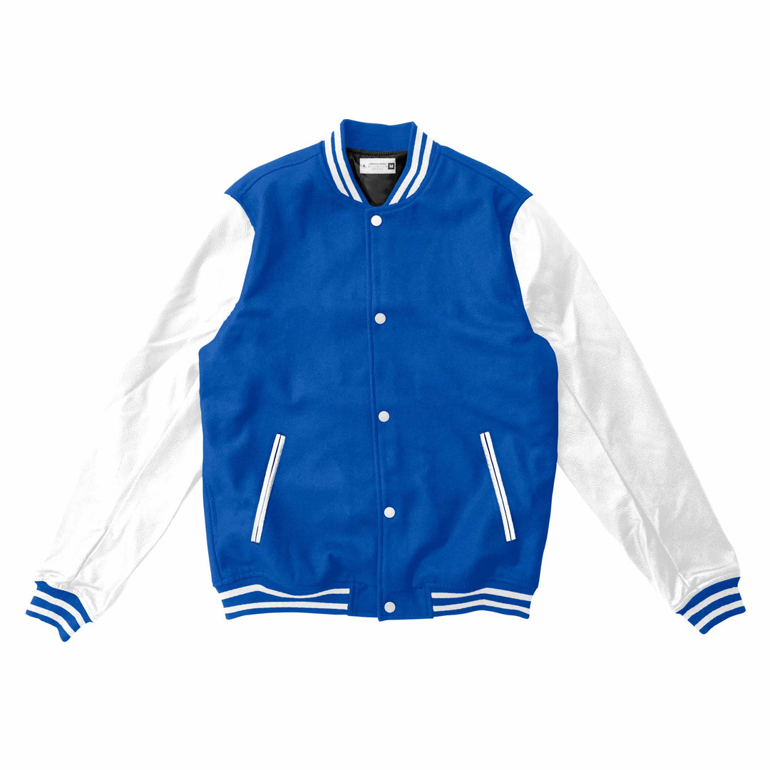 Blue Letterman Jacket With White Leather Sleeves
