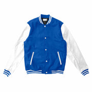 Blue Letterman Jacket With White Leather Sleeves