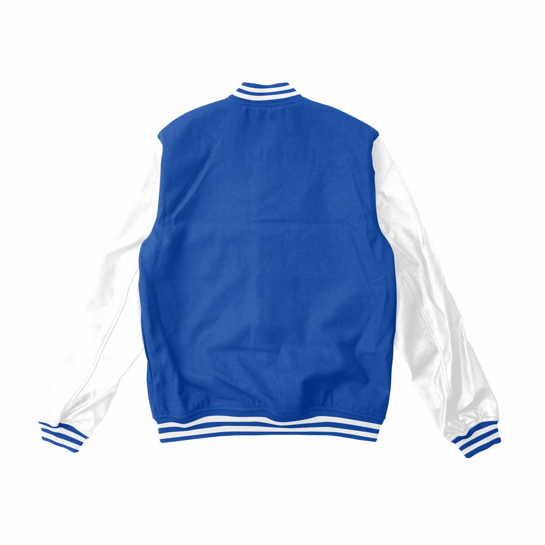 Blue Letterman Jacket With White Leather Sleeves