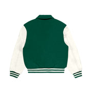 Green Wool/Cream Leather Collared Varsity Jacket – College Style Outerwear