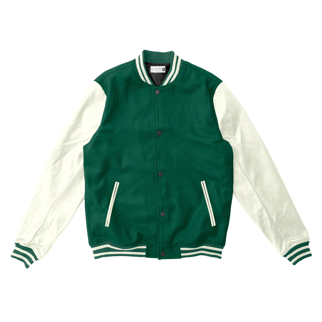 Green Wool/Off White Leather Varsity Jacket – College Style Outerwear