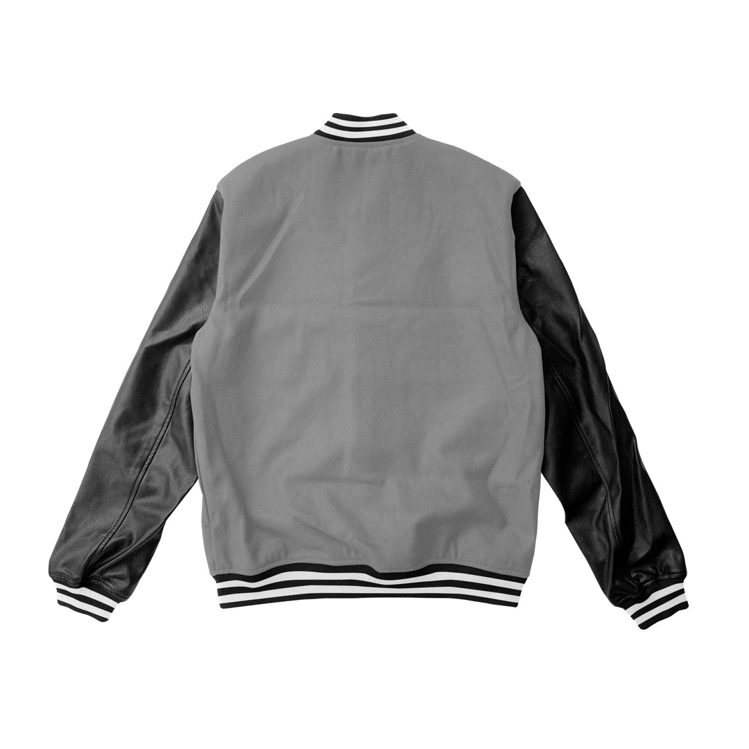 Grey Wool/Black Leather Varsity Jacket – College Style Outerwear