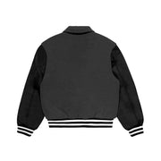 Grey Wool/Black Leather Collared Varsity Jacket – College Style Outerwear