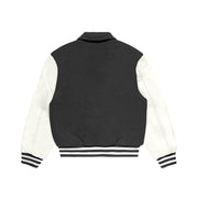 Grey Wool/White Leather Collared Varsity Jacket – College Style Outerwear