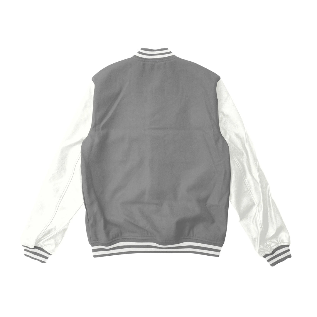Grey Wool/White Leather Varsity Jacket – College Style Outerwear