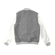 Grey Wool/White Leather Varsity Jacket – College Style Outerwear