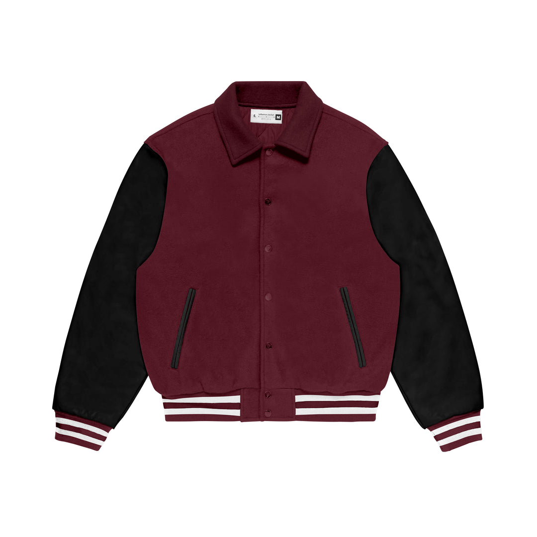 Maroon Wool/Black Leather Collared Varsity Jacket – College Style Outerwear