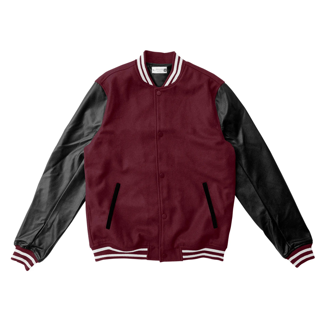 Maroon Wool/Black Leather Varsity Jacket – College Style Outerwear