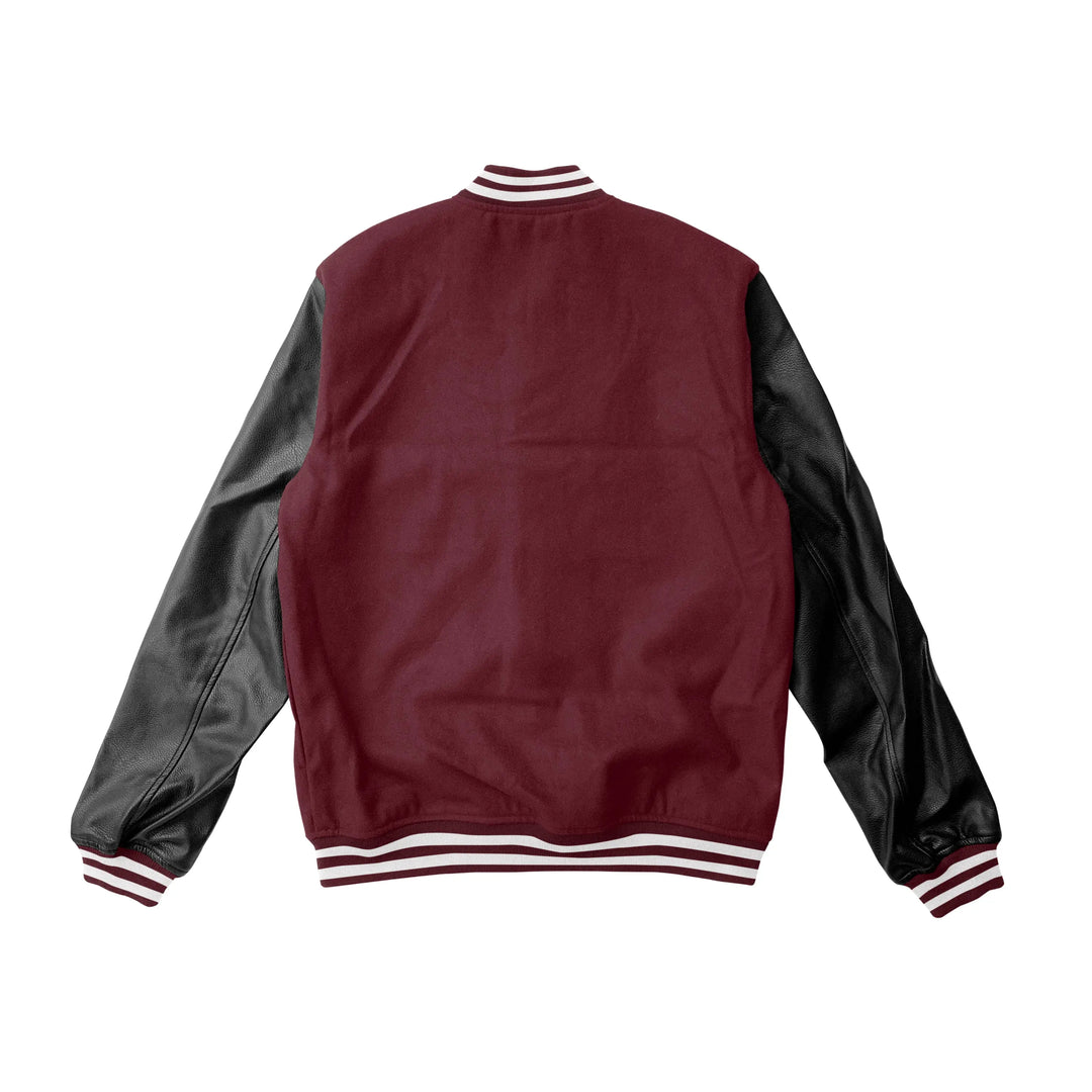 Maroon Wool/Black Leather Varsity Jacket – College Style Outerwear