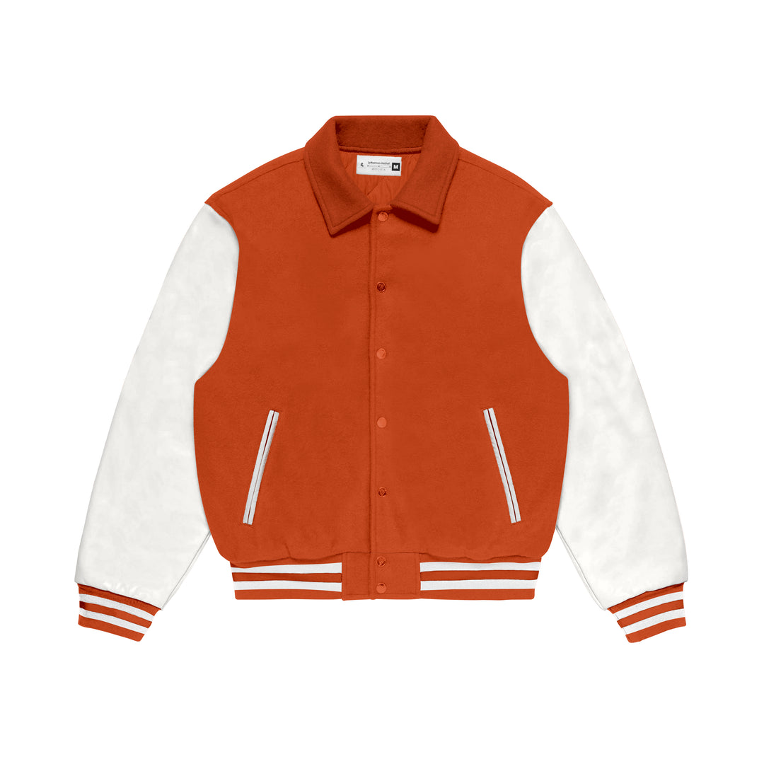 Orange Wool/White Leather Collared Varsity Jacket – College Style Outerwear