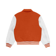Orange Wool/White Leather Collared Varsity Jacket – College Style Outerwear