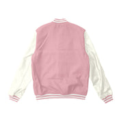 Pink Letterman Jacket With Off-White Leather Sleeves
