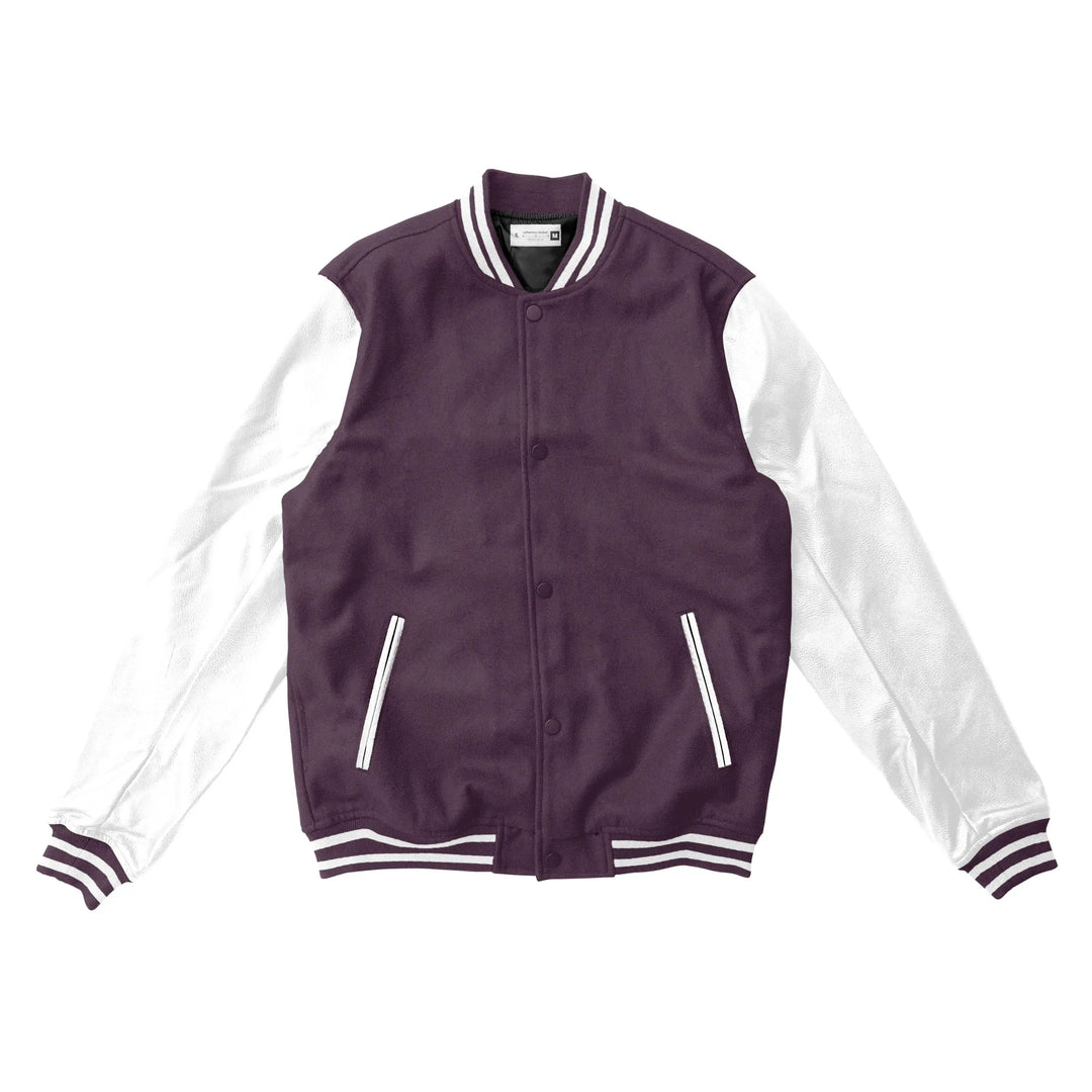 Purple Wool/White Leather Varsity Jacket – College Style Outerwear