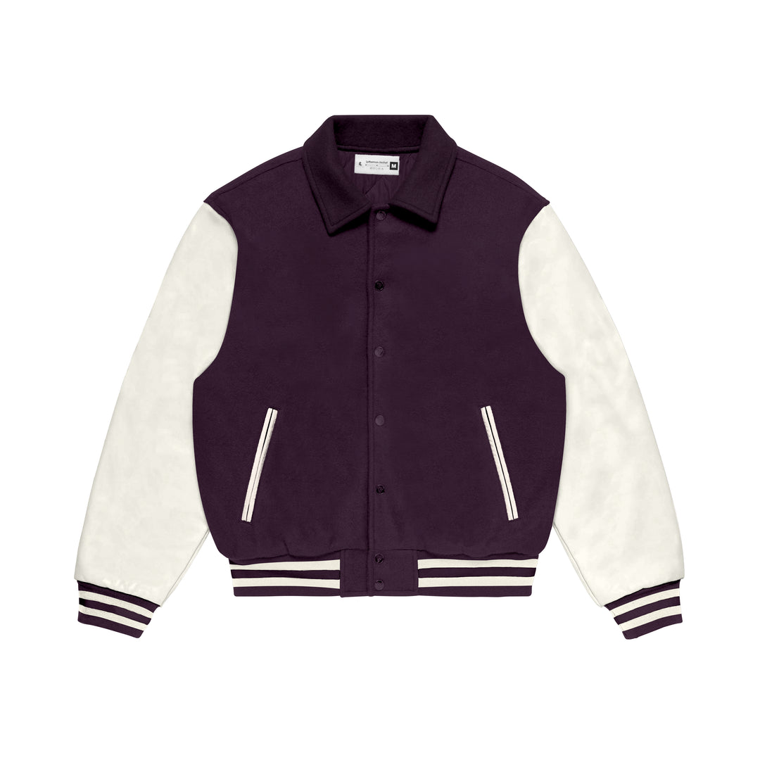 Purple Wool/White Leather Collared Varsity Jacket – College Style Outerwear