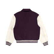 Purple Wool/White Leather Collared Varsity Jacket – College Style Outerwear