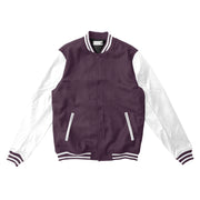 Purple Letterman Jacket With White Leather Sleeves