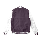 Purple Letterman Jacket With White Leather Sleeves
