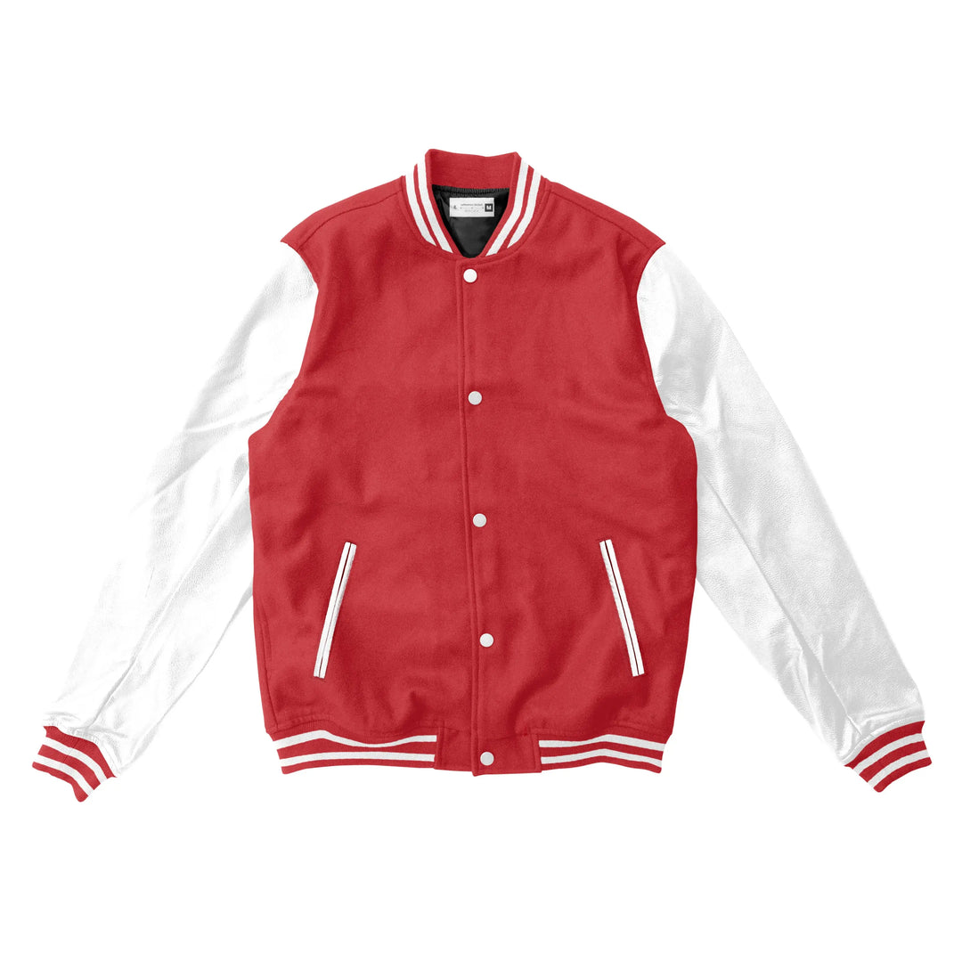 Red Wool/White Leather Varsity Jacket – College Style Outerwear