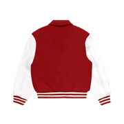 Red Wool/White Leather Collared Varsity Jacket – College Style Outerwear