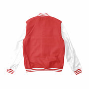 Red Letterman Jacket With White Leather Sleeves