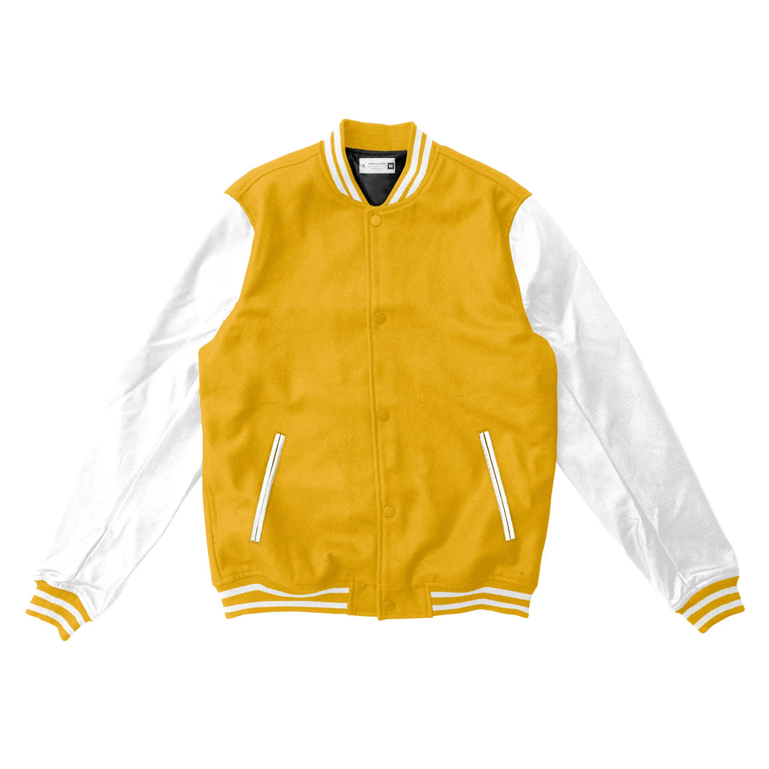 Yellow Wool/White Leather Varsity Jacket – College Style Outerwear