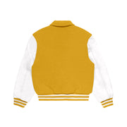 Yellow Wool/White Leather Collared Varsity Jacket – College Style Outerwear