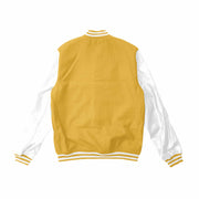 Yellow Letterman Jacket With White Leather Sleeves